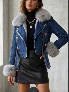 Women's Faux Collar Denim Jacket Penny lane style   size XL